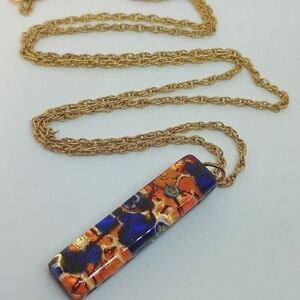 * vintage signed Murano glass pendant gold tone necklace